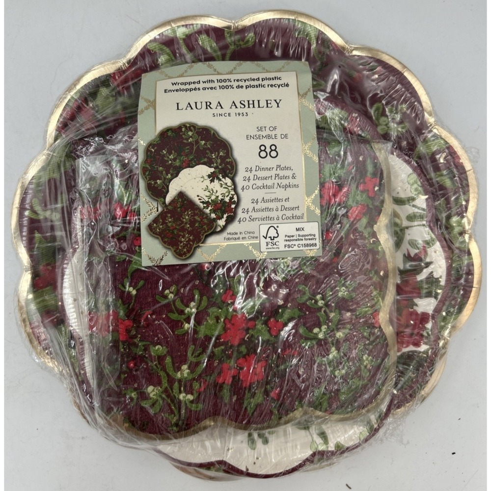 Laura Ashley Holiday Paper Plates & Napkins Set 88 Count‎ Christmas Cottagecore